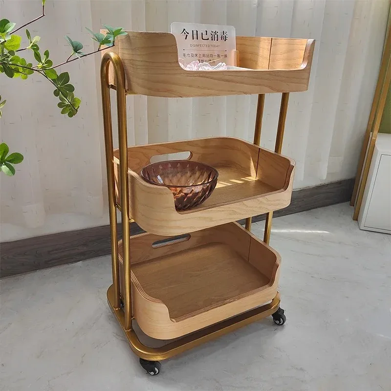 Light Luxury Beauty Storage Rack Solid Wood Multi-layer Tool Convenient Trolley Practical Aesthetic Trolley