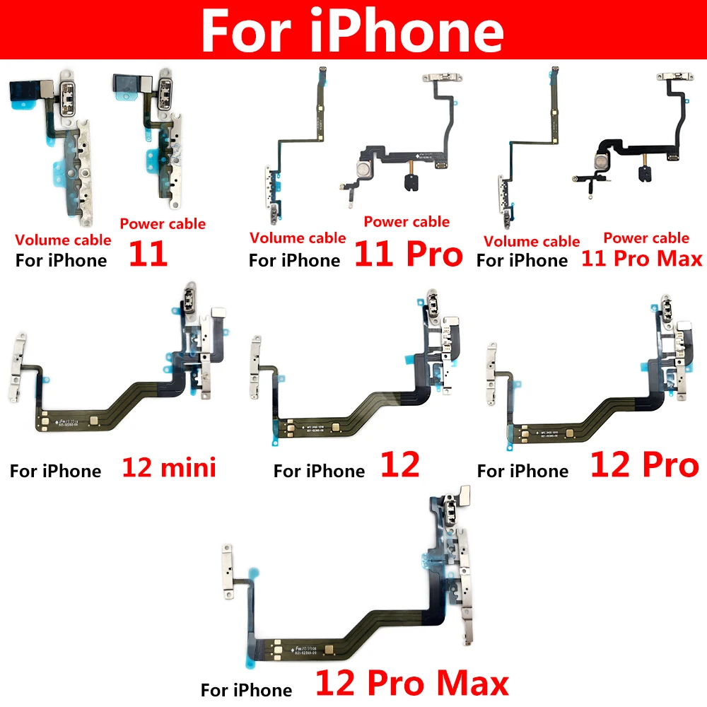 New Mute and Volume Power Buttons key Switch On Off  Flex Cable For Iphone 11 12 Pro Max 12 mini Replacement Parts