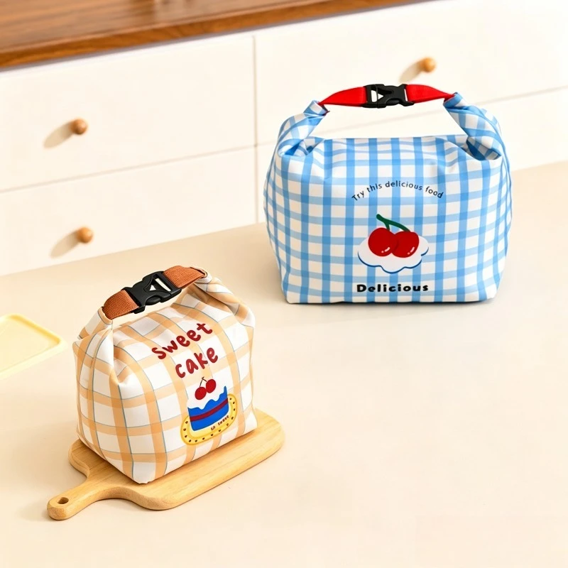 1 Pc Thick Fabric Insulated Bento Lunch Bag Waterproof Oilproof Handheld Food Storage Pouch for Daily Work Picnic Use