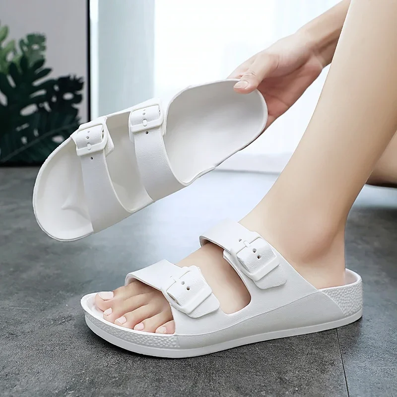 Summer ladies sweet wind slippers lovers non-slip Boken double buckle EVA thick sole slippers