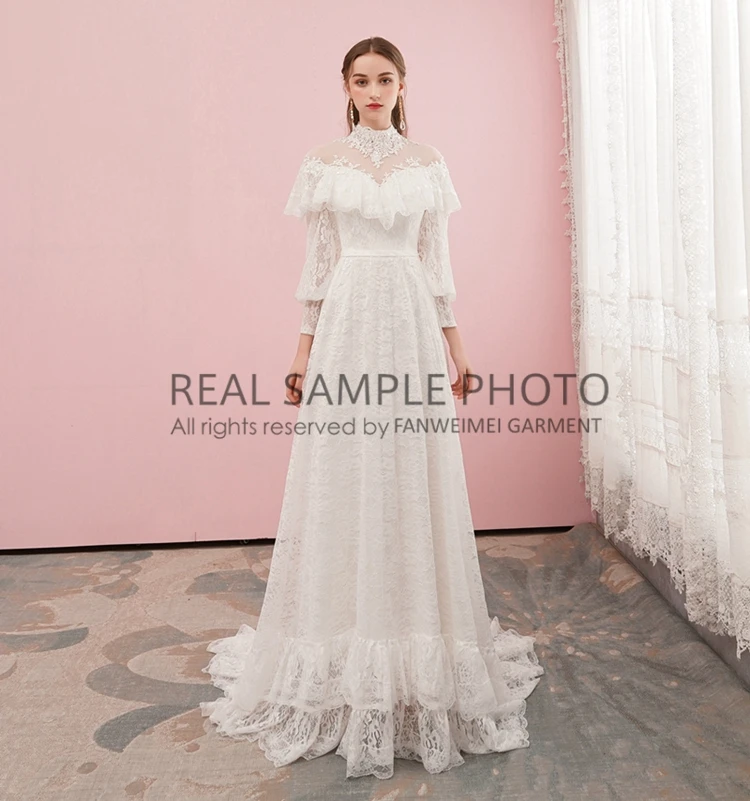 Victorian Lace Vintage Bridal Gown Long Sleeve Good Quality Real Photo Factory Price Customzied