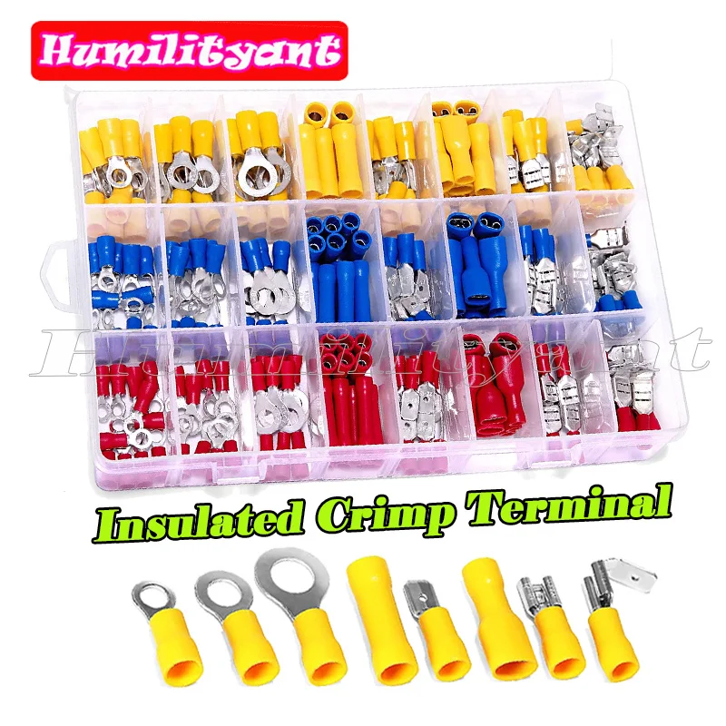 

250Pcs Spade Crimp Terminal Assorted Insulated Wire Electrical Connectors Kit Quick Disconnect Ring Spade Butt Ternimal