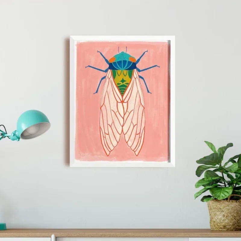 1pc frameless Canvas Painting Botanical Cicada Wall Art | Vibrant Bug Archival Print | Kid Friendly Art Home Decor Frameless Can