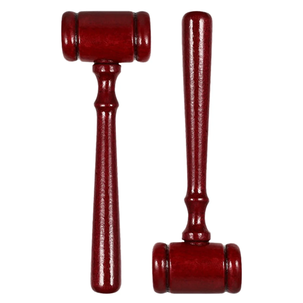 2pcs Judge Hammer Red Wood Auction Gavel Props Wooden Toy Utensils Office Ornament Solid Wood Mallet Gift Hand Tool
