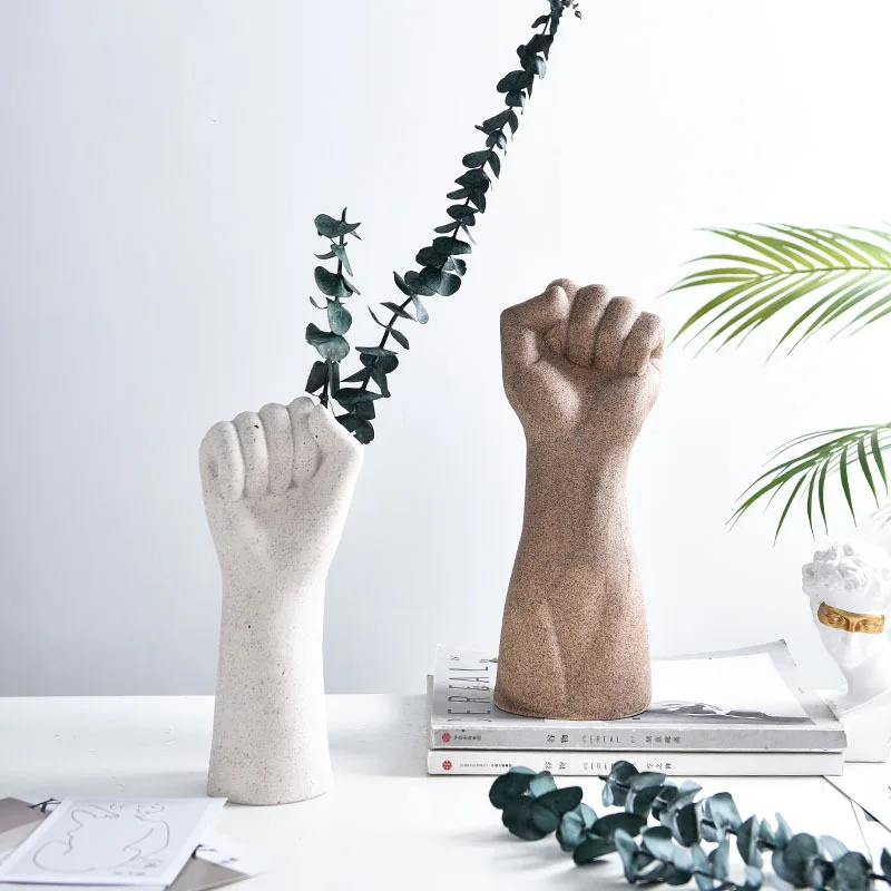 Nordic Style Creative Ceramic Ornament Imitation Hand Men and Women Living Room Home Decoration Flower Ware Realistic Fist Vase