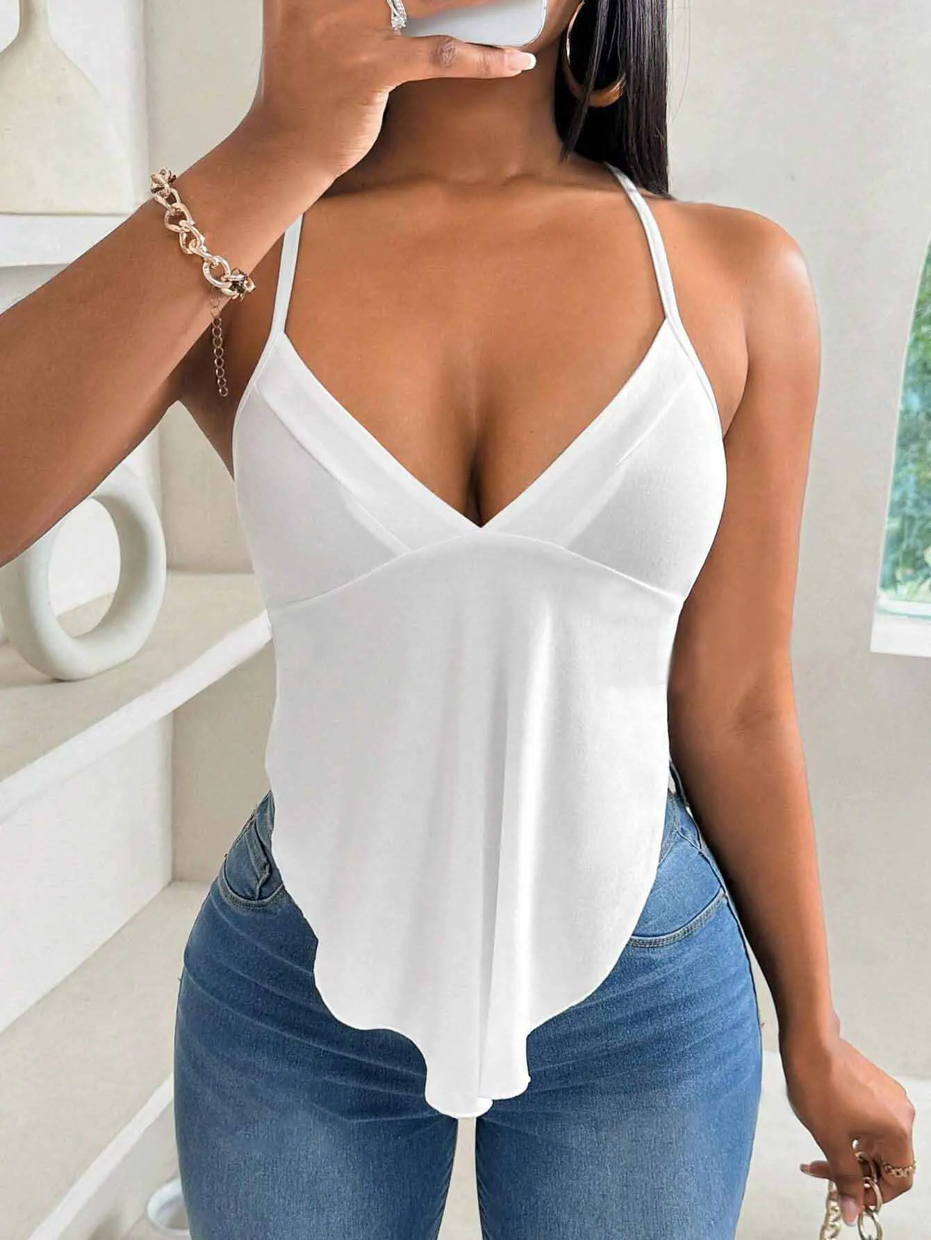 

Women's solid color camisole T-shirts Sexy women's camisole summer casual backless tops Simple camisole halter vest