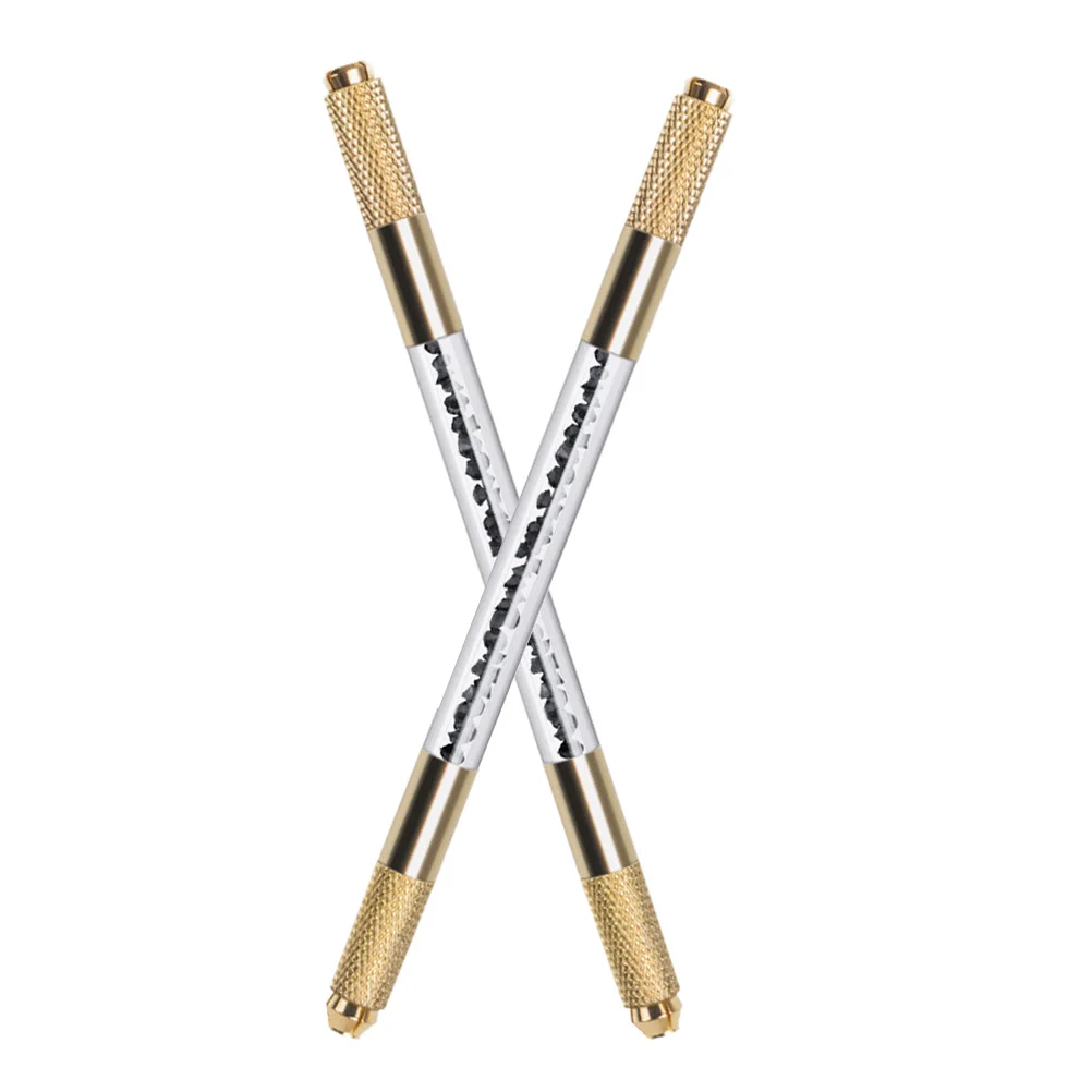 2 قطعة حجر الراين الذهبي المزدوج رئيس الحاجب قلم الوشم أداة Microblading لتشكيل الحاجب الدقيق معدات الوشم المهنية #4