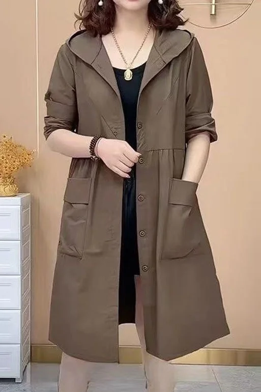 

Women'S Fashionable Trench Dbl-Breasted Long-Coat Ironing Newly Released Letters Drying Gray-White Age Reducing Simplicity