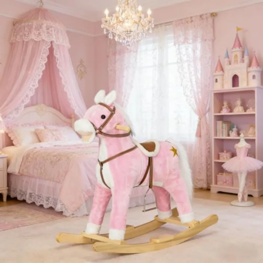 Toddler Ride-On Horse Toy Soft Plush Rocking Horse, Stable Non-Tip Base, Safe Play