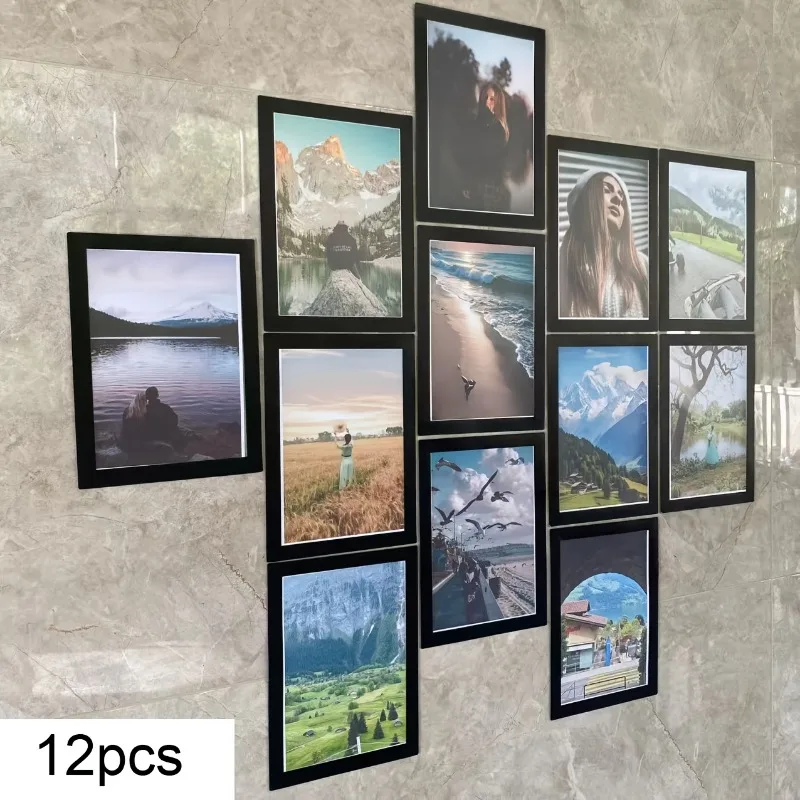 Juego de marcos de fotos magnéticos A5 A6, cubierta protectora, adhesivo reutilizable, marcos de carteles magnéticos, decoración de pared del hogar, 12 Uds.