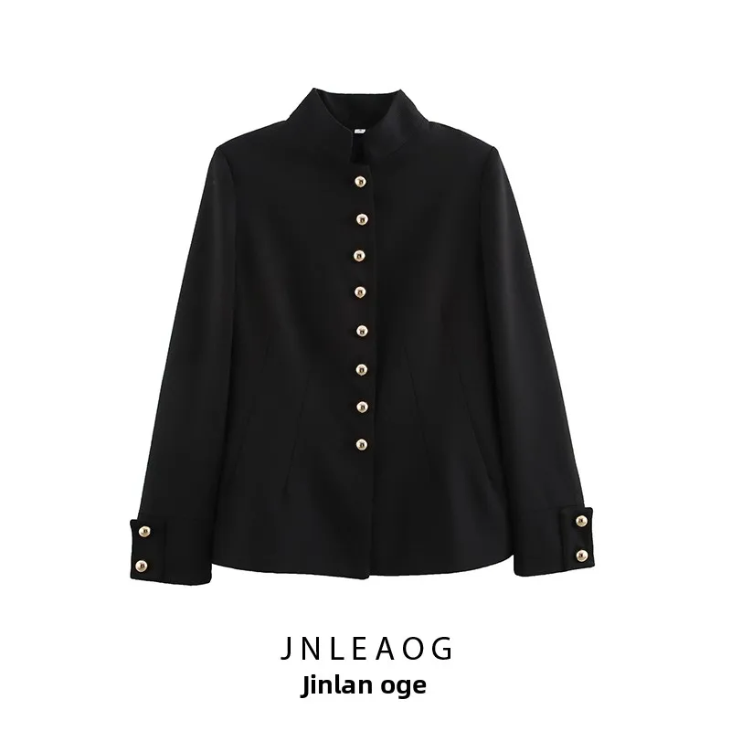 

Faionable Bla Костюм с воротником-стойкой Jaet Женский осенний новый костюм Универсальный дизайн Европейский свободный крой Long Sve Bus...