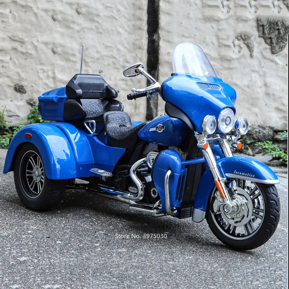 1/9 Three Wheeled Alloy Motorcycle Car Model Toy Sound Light Shock Absorption Front Wheel Steering Vehicles for Boys Collection