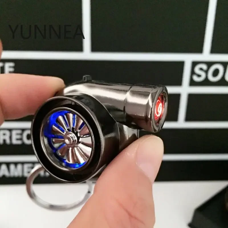 EDC Outdoor Turbine Lighter Turbo Cigarette Lighter USB Charging Keychain Metal Car Keychain Pendant Car Modified Creative Gifts