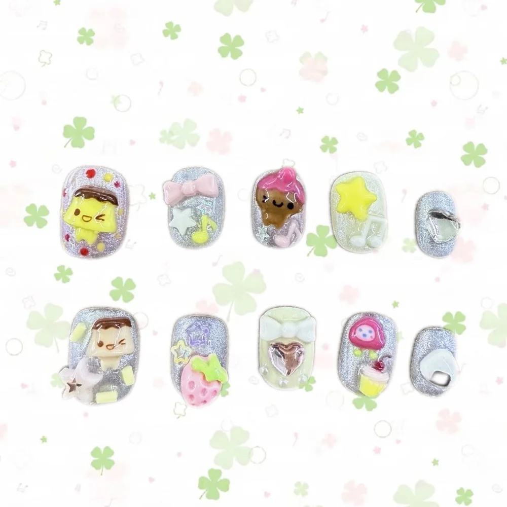 Cartoon Niedlicher Rosa Hase Dessert Liebesbär Ellipsen-Nagelkunst 3D Stern Schmetterling Knoten Flügel Punkt-Muster Künstliche Nägel Geburtstagsgeschenk – Detail 21