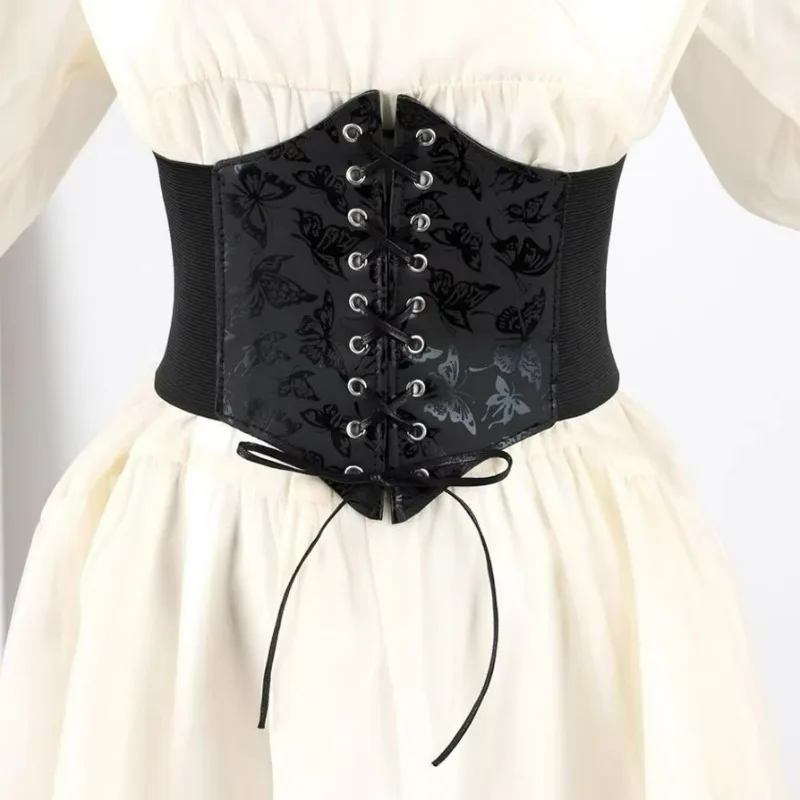 

Сексуальный женский корсет-боди с принтом бабочек, широкий кожаный пояс-кумербанд, ремни-пояса, женские пояса для коррекции фигуры с высокой талией