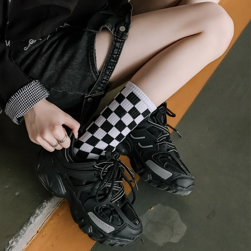 Korea Harajuku Trend Women Checkerboard Socks Geometric Checkered Socks Men Hip Hop Cotton Unisex Streetwear Novelty Socks