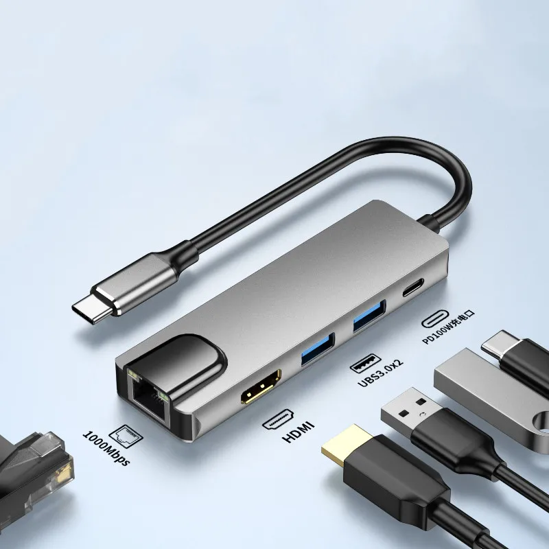 Док-станция RUNBERRY 5 в 1, USB c, HDMI, 4K, 60 Гц, USB 3,0, RJ45, 1000 Мбит/с