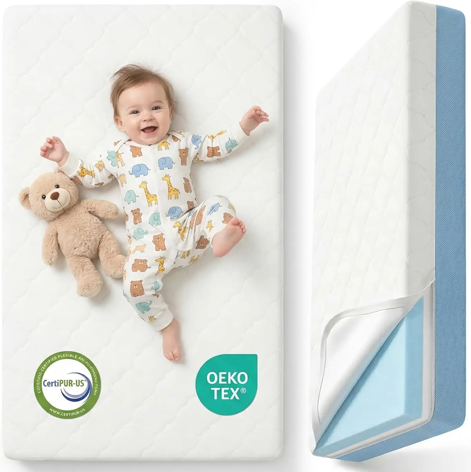 

Dual Sided Baby Crib Mattress, 5 Inch Memory Foam Soft & Firm, Breathable Toddler Mattress with Removable Washable Cover