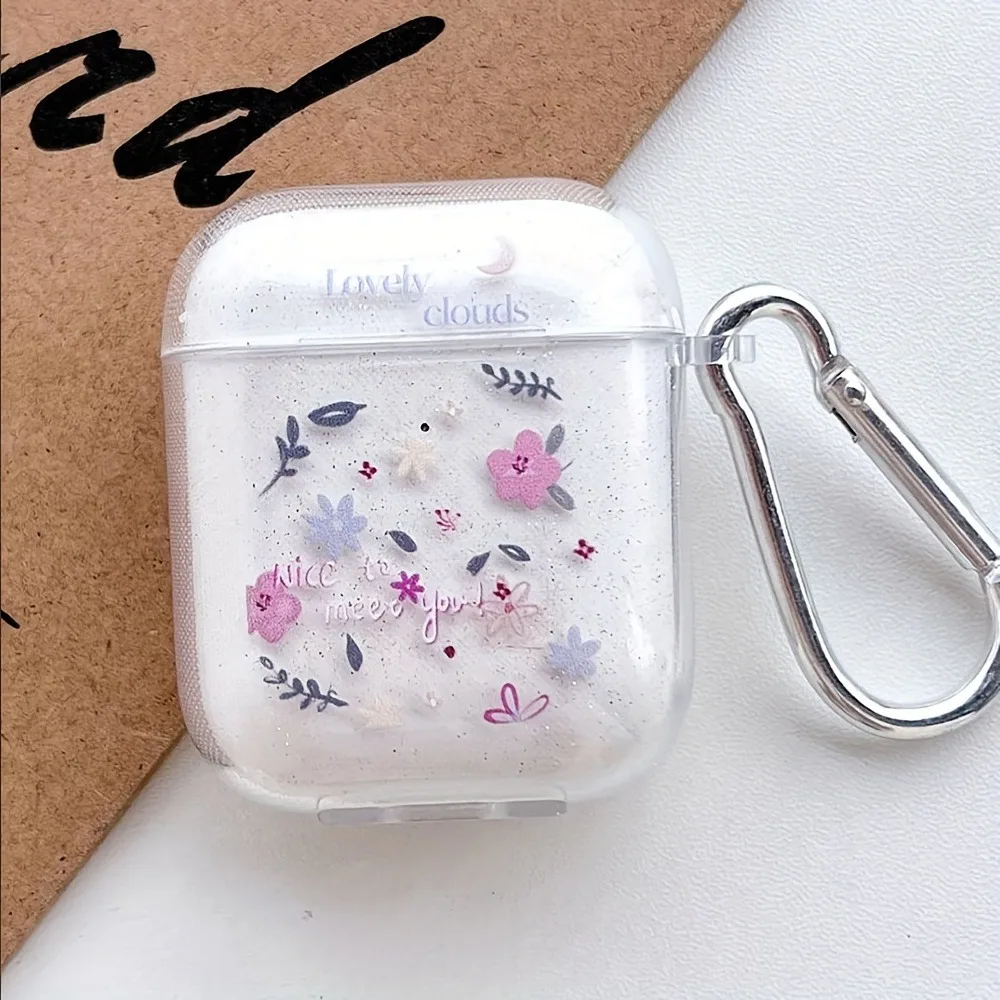 For AirPods 3/4 Case Glitter Shiny Silicone Soft Cover For AirPods Pro/Pro2 Simple Floral Pattern Earphone Protector Cover