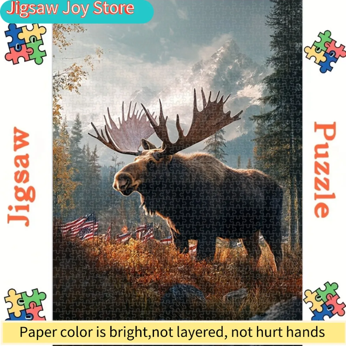 1,000ピースのパズル ハロウィン装飾用ムースパズル リビングルームの壁アート用、鮮やかな色の耐久性のある金属フレーム、完璧