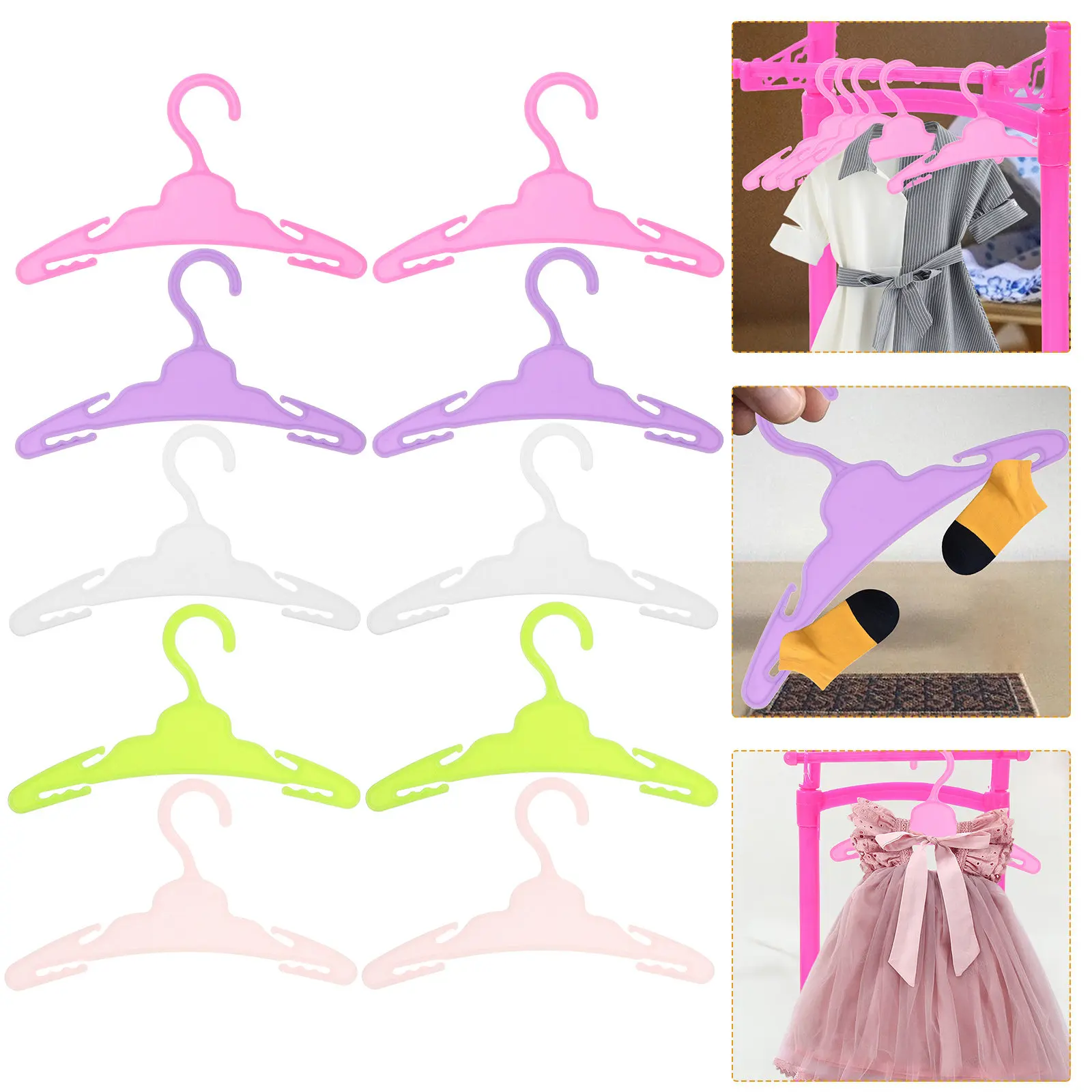 

10Pcs Mini House Clothes Hangers Small Clothes Rack Decorative Hanging Garment Rack Simulation Small Hangars Plastic Hangers