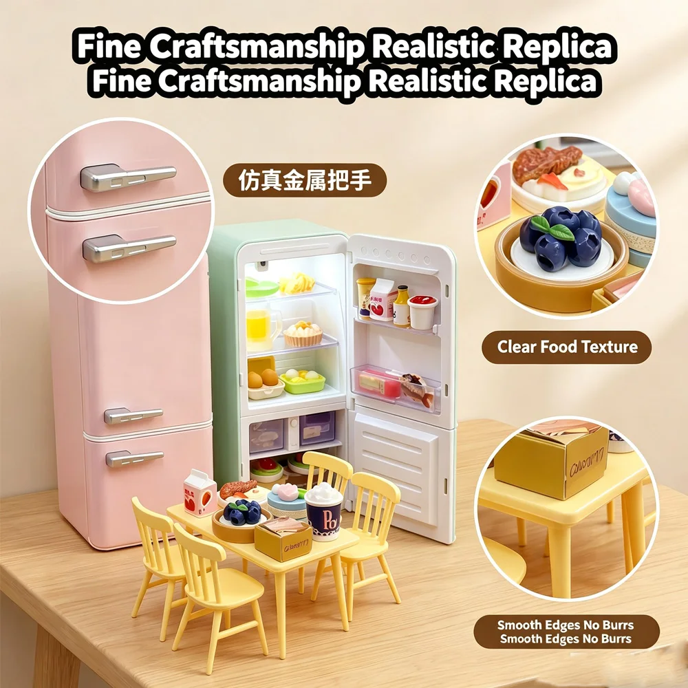 IN STOCK ！Mini Fridge Blind Box Toy Set | Random Mini Food Models, Micro Table Chair Pretend Play,Fun Capsule Surprise Balls