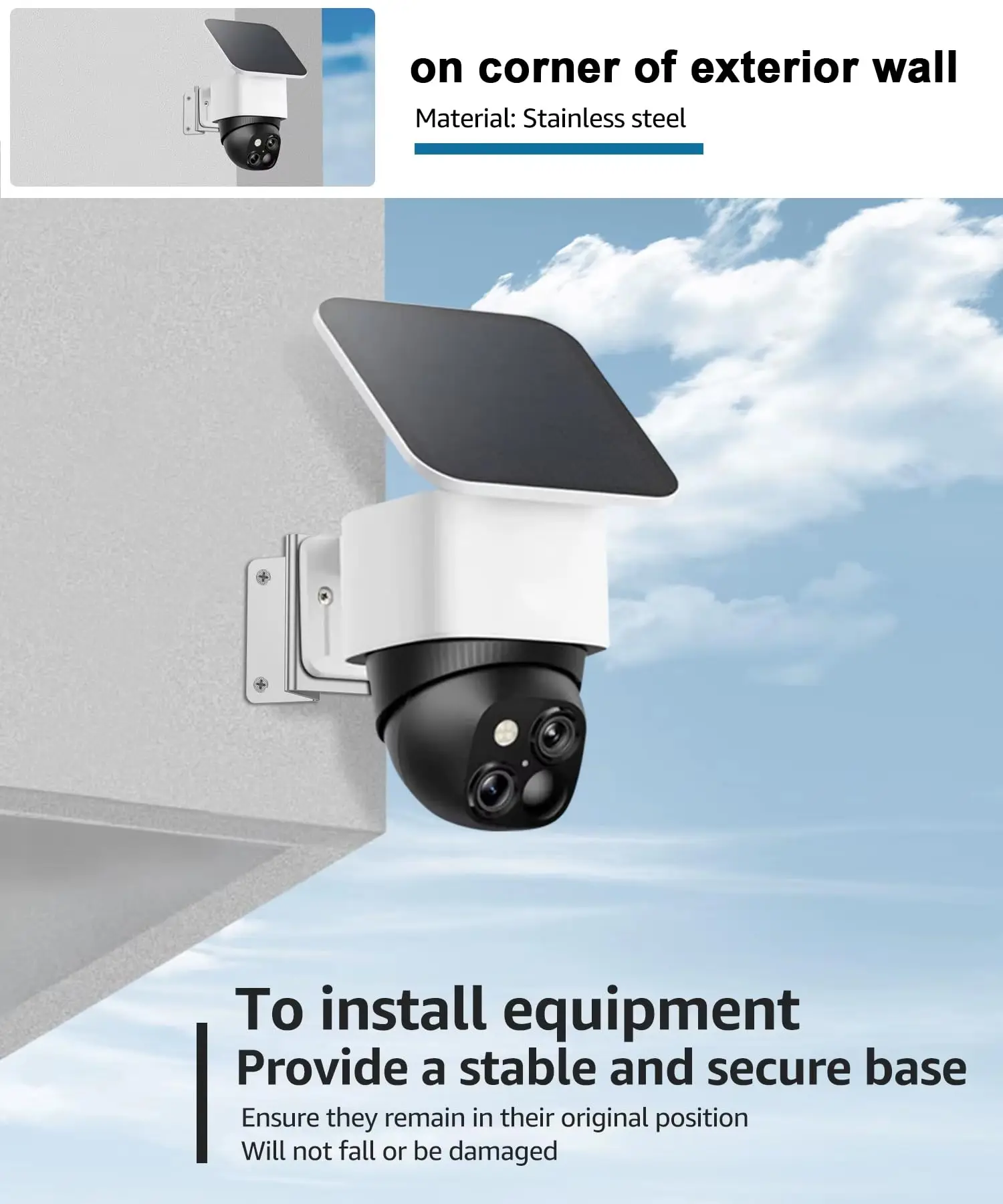 Stainless Steel Wall Corner Mount for PTZ/Dome Cameras - 270° Wide Angle CCTV Bracket, Outdoor/Indoor Security Camera Mount, Com