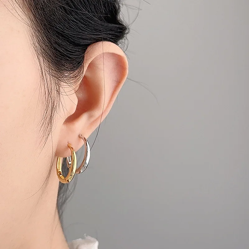 

S925 Sterling Silver U-shaped Round Head Plain Ring Earrings Women's Earrings Exquisite Gift