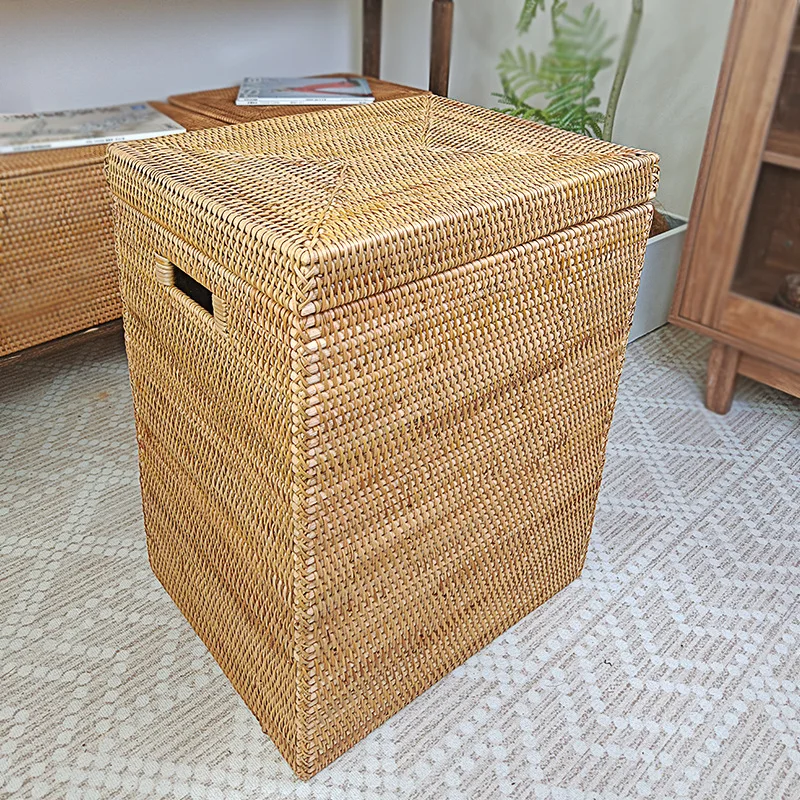 

Rattan Woven Antique Luxury Decorative Dirty Cloth Storage Basket for Laundry with Laundry Basket Hamper