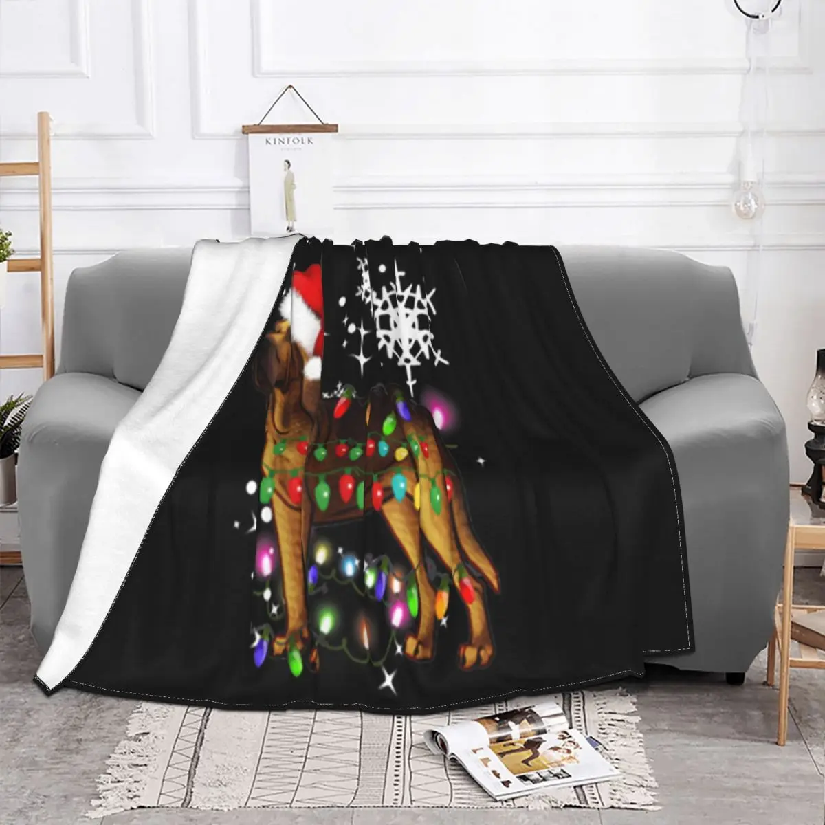 Nice Christmas Lights Bloodhound Dog Fresh Design Low Price 2021 Latest Logo Text Text New Brand Cotton Movie Throw Blanket