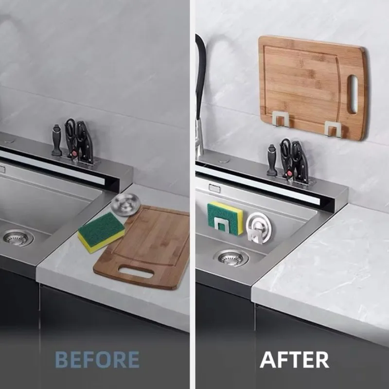 Metal Self Adhesive Hook Sink Sponge Storage Holder Kitchen Holder Stainless Steel Sink Lid Dish Rack Kitchen Wire Rag Organizer image 3