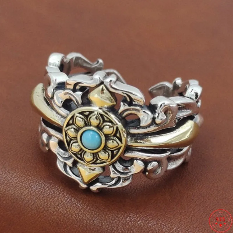 

Кольца из серебра S925 пробы для мужчин и женщин, новая модная серия реинкарнации, пестик Ваджра, Подсолнух, бирюза, серебряные ювелирные изделия