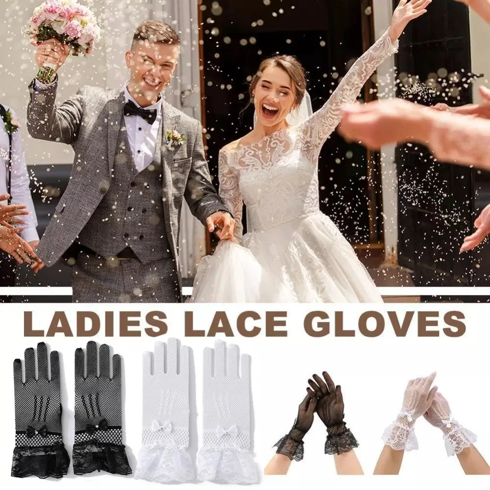 جديد الدانتيل شبكة صيد السمك قفازات بسط شبكة العروس قفازات القوس تصميم تنفس القفازات السيدات #4