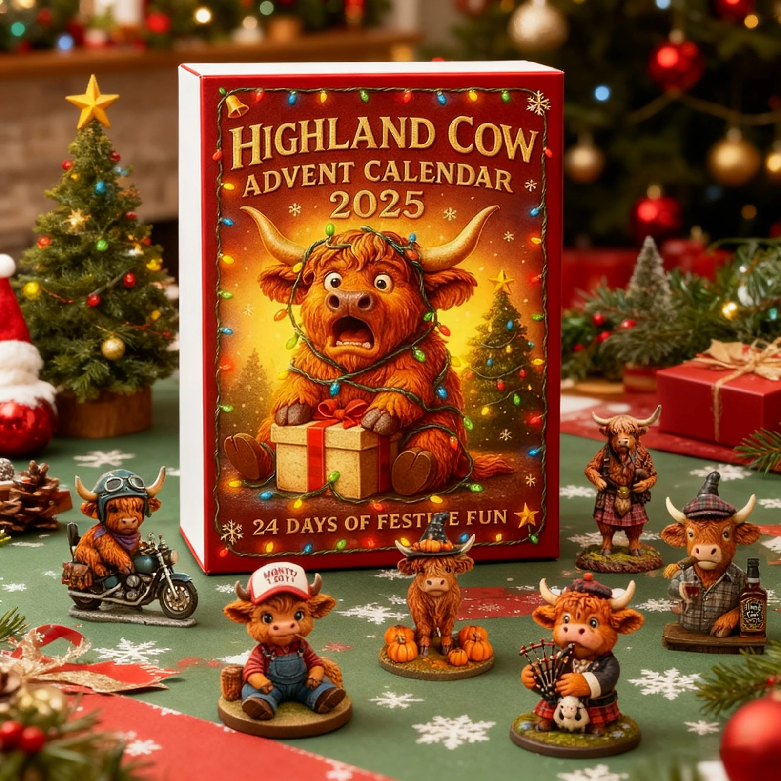 

For Christmas Tree Home Decoration Highland Cow Christmas Advent Calendar with 24 Highland Cow Ornaments Xmas Countdown Calendar