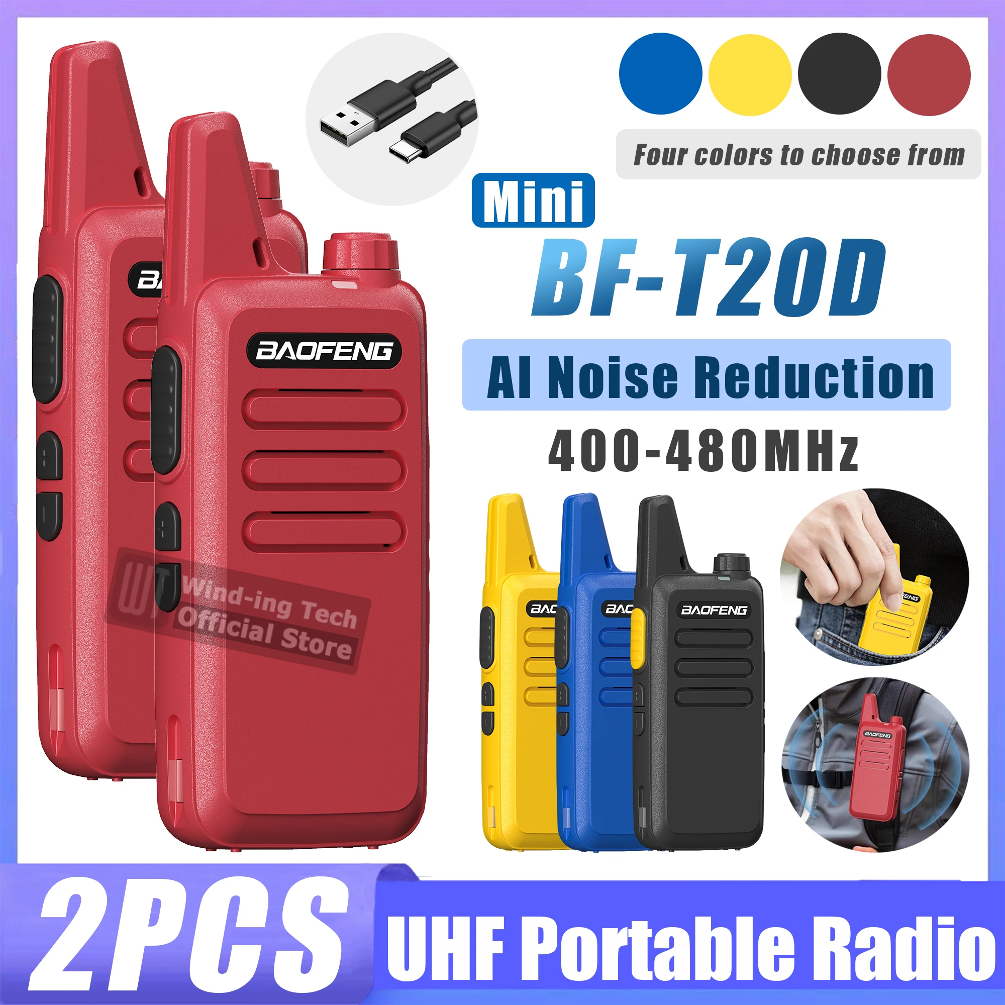 

1/2 шт. Baofeng BF-T20D мини двустороннее радио обновление AI шумоподавление Type-C Jack UHF 16CH портативная рация детские игрушки