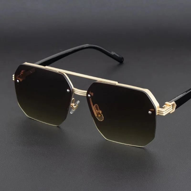Men's Metal Sunglasses Square Half Frame Rice Nails Casual Trend Glasses Personality Retro Fashion Outdoor Sports Eyeglasses image 2
