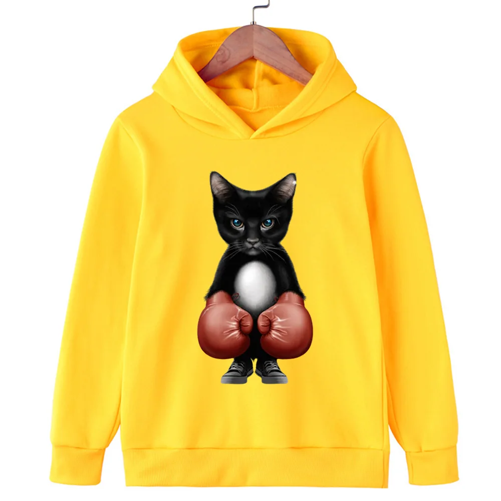 أسلوب مرح ورائع! سترة بغطاء للرأس للأطفال مطبوعة على شكل قطة سوداء للملاكمة، دع الأطفال ارتداء أزياء لطيفة وأنيقة #3