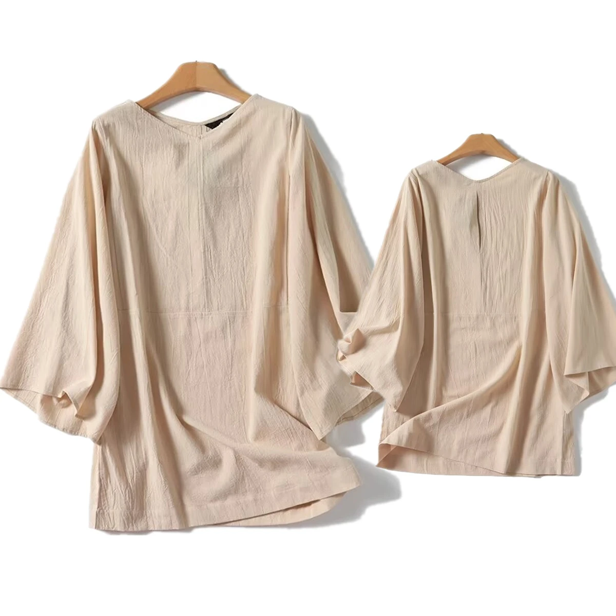 Strive & Di-Mini robe élégante à col en V pour femme, chemise minimaliste française, beige, coton et spandex