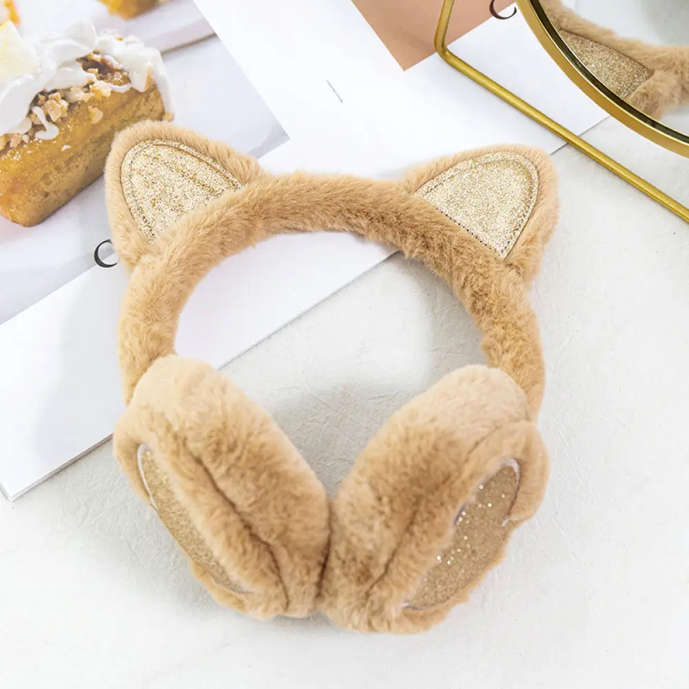 Winter Thermal Earmuffs Plush Cat Ear Design Adjustable Ear Warmer Soft Ear Covers For Women Girls Outdoor Cold Shield Gear