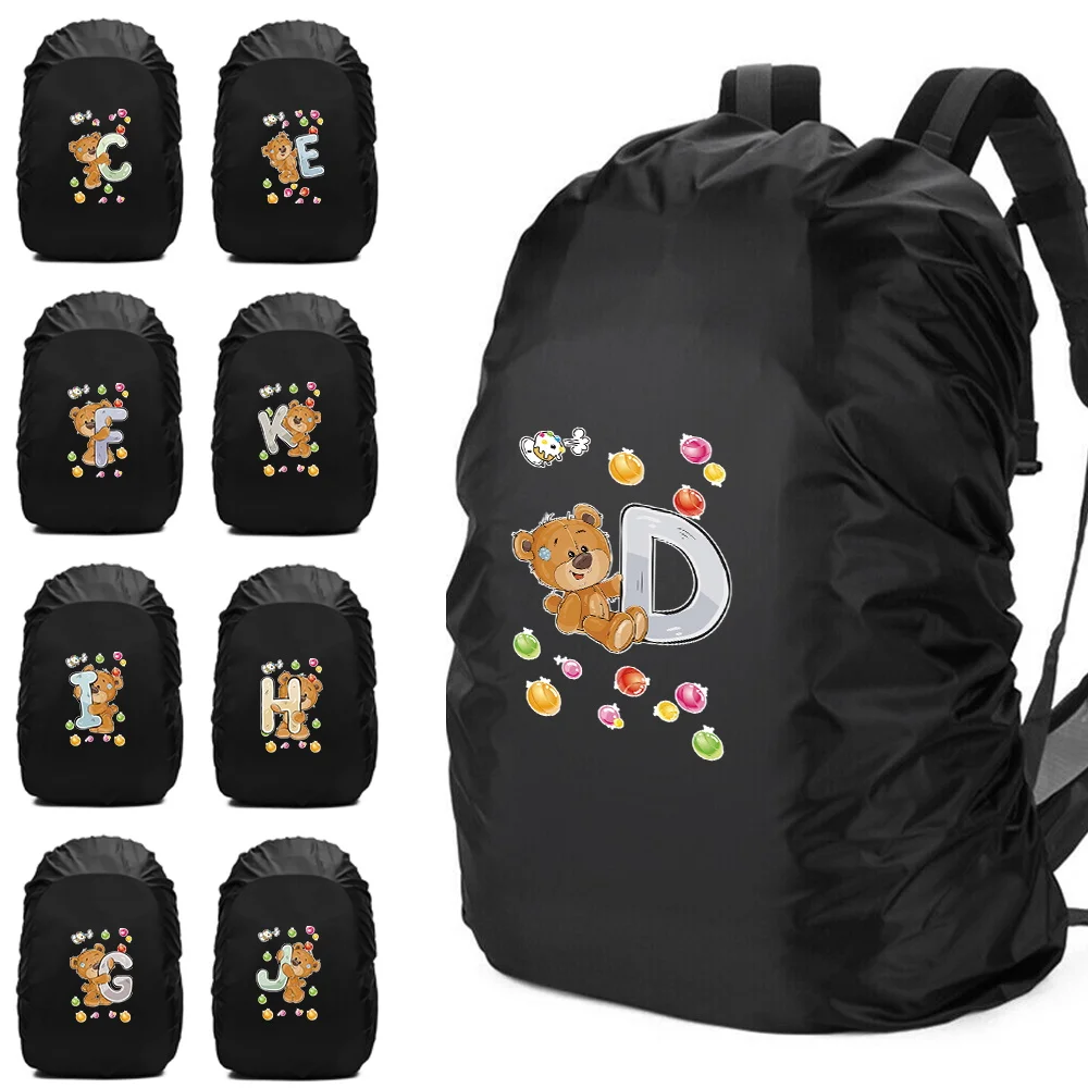 

20L-70L Waterproof Backpack Rain Cover Cute Bear Letter Travel Accessories Backpack Outdoor Portable Hiking Climbing Cover Bag