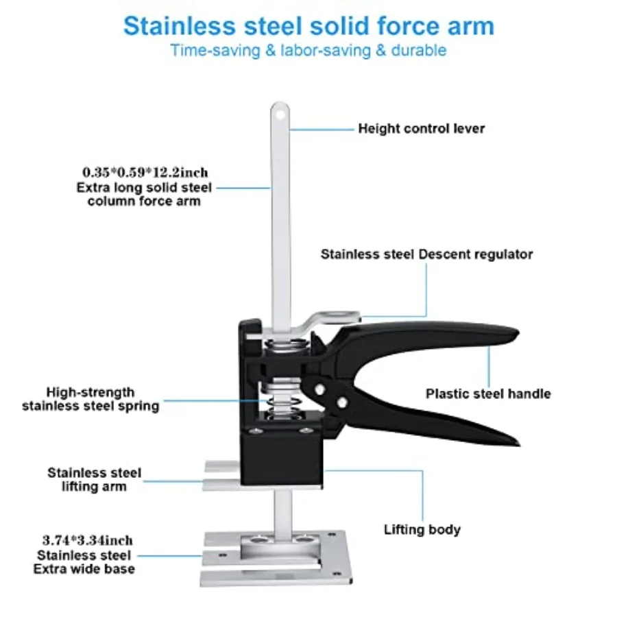 Labor Saving arm Tool-12 inch Portable Height Adjustable Lift Jack, Precision Clamping Hand Device for Drywall, Tile Locator, F