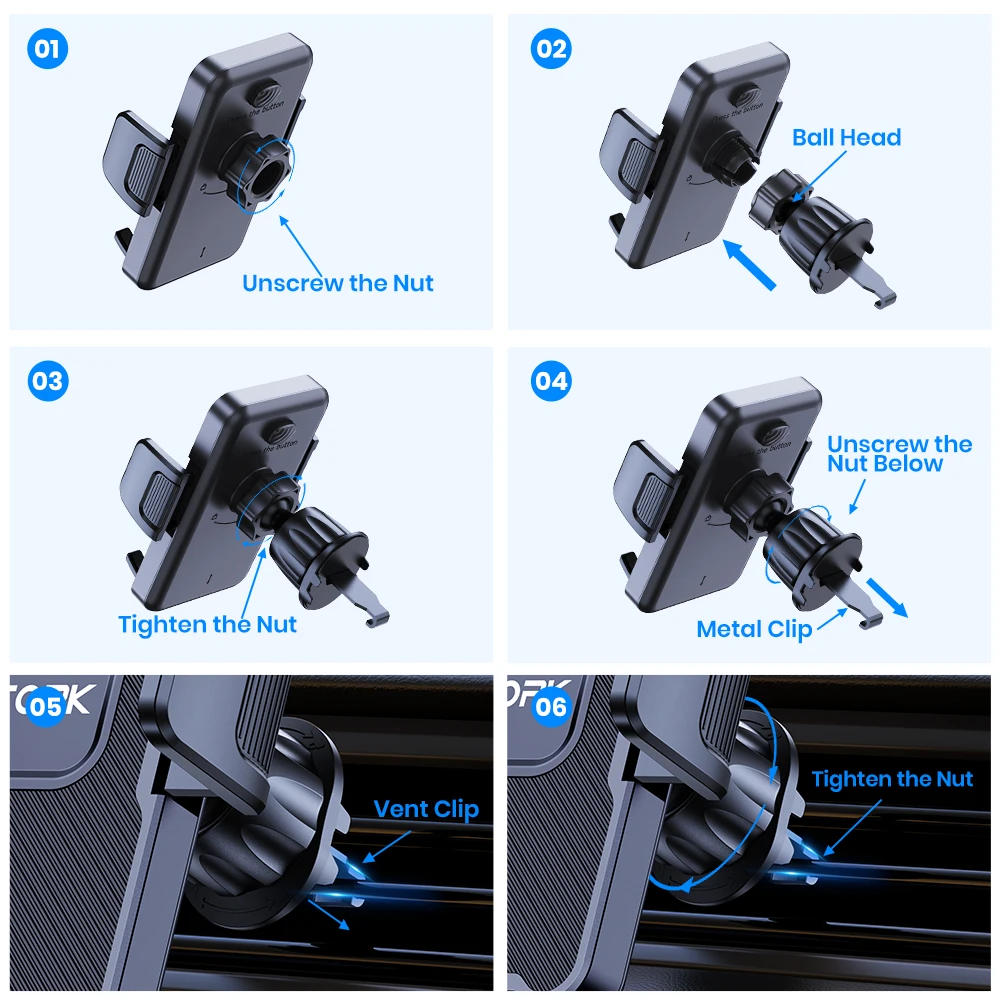 Car Phone Holder Mount,TOPK Upgrade Auto Locking Universal Phone Stand Holder with Hook Clip for Car Air Vent for iPhone Samsung