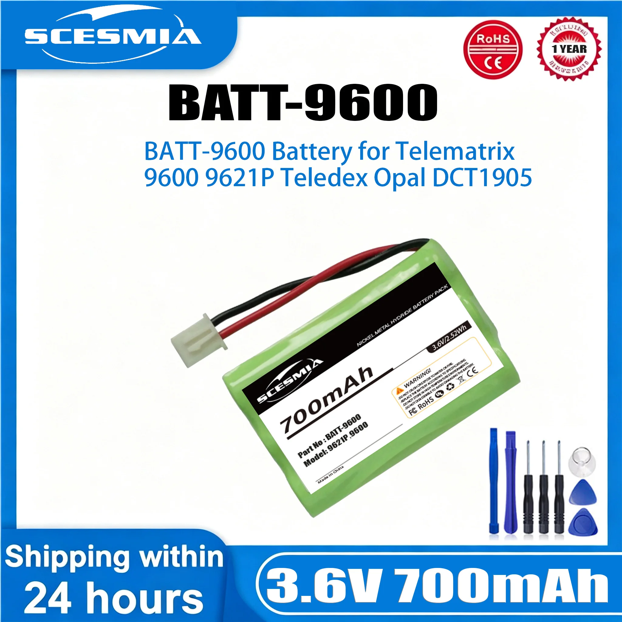

Cordless Phone Battery For Teledex:BATT-OPL,Opal DCT1905,Telematrix:BATT-9600,9600,9621P,--700mAh / 2.52Wh--Ni-MH--3.60V