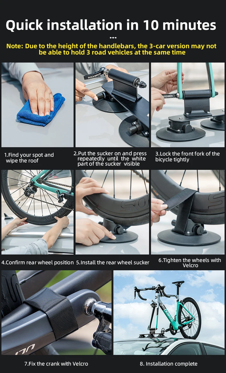 ROCKBROS Fahrrad-Auto-Racks, Fahrrad-Saugnäpfe, Dachträger, Fahrraddachhalter, schnelle Installation, MTB, Mountainbike, Rennrad, Zubehör – Detail 13