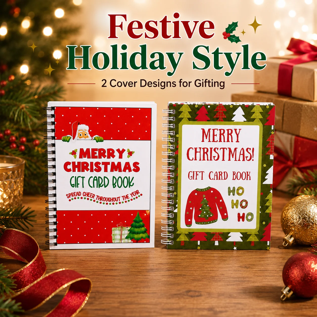 Gift Card Book, 2 Designs Portable Spiral Bound, Festive Xmas Printed, Gift Card Holder, For Holiday Use, Creative Xmas Gift