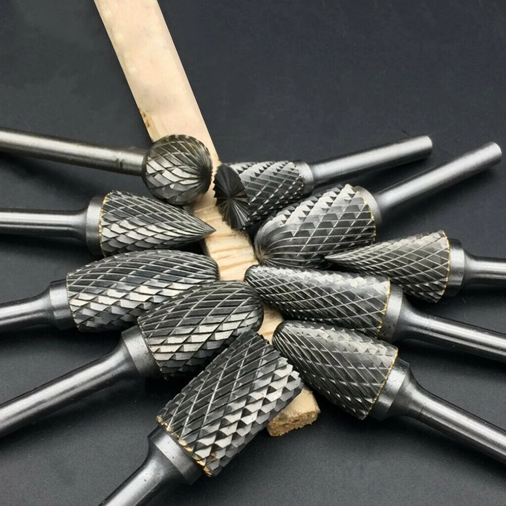 

10pcs 1/8\\\" Shank Carbide Burr Set Rotary Metal File Woodwork For Cast Iron Steel Carbon Steel Plastic Woodworking Hand Tools
