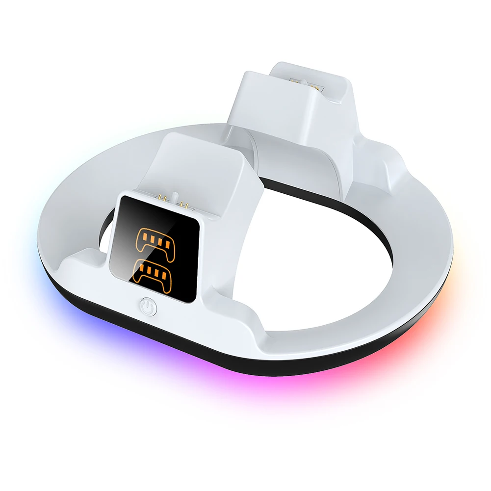 Fast Dual Charging Dock for PS5 Controllers with Customizable RGB Lights Compact ABS Build 16.5x8.5x19.6CM Space Saving Design