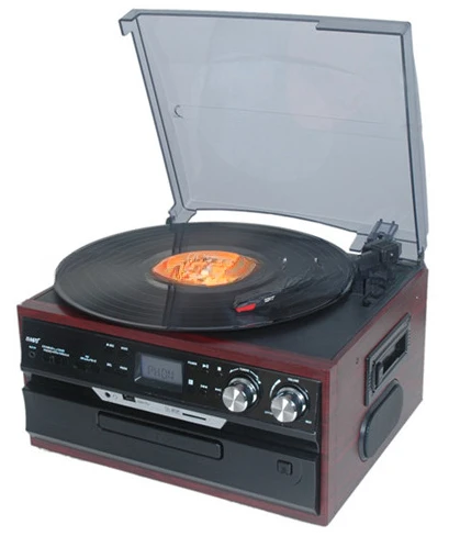 Wooden Nostalgic Stereo Record Player Vinyl Turntables Player with Recording Function