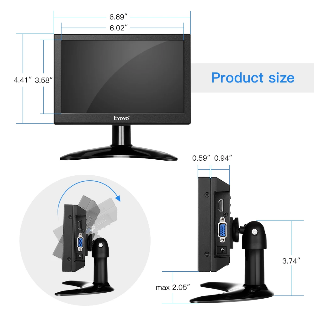 Imagem -05 - Eyoyo-monitor Lcd Pequeno ao ar Livre Resolução hd 1280x800 Brilho 600cd Tela Ips 16:10 Suporte Hdmi Vga av Entradas Bnc