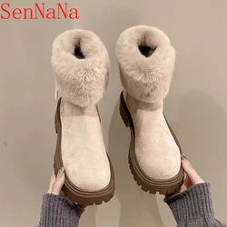 Women Ankle Warm Snow Boots Fur Flats Platform Shoes Winter New Suede Short Plush Cotton Shoes Fashion Brand Casual Mujer Botas